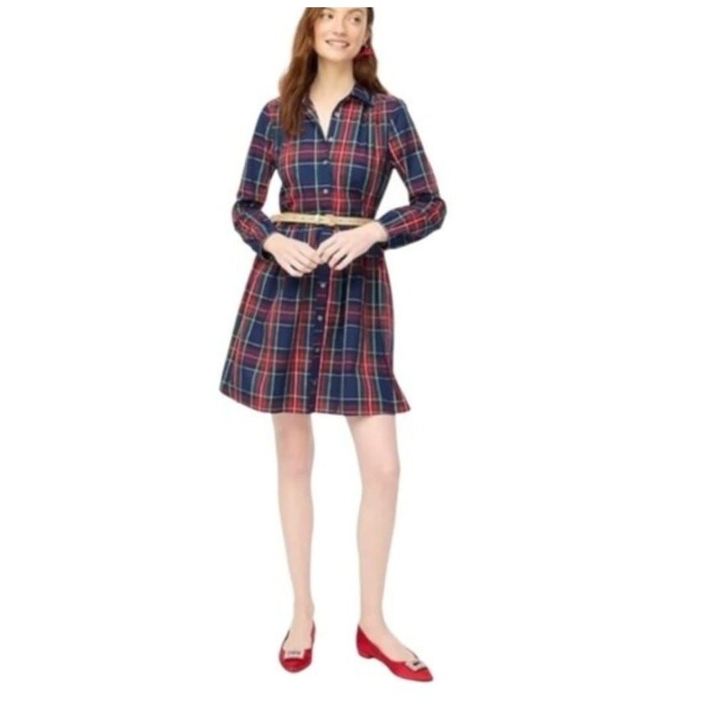 J. Crew Plaid Shirt Dress Button Front Long Sleeve Size 10